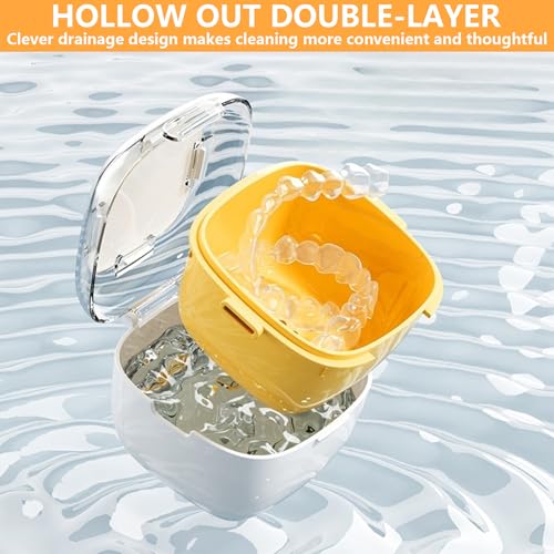 Sumneo | Aufbewahrungsdose für Zahnspange, Zahnschiene, Prothese & Gebiss | Zahnspangendose mit Spiegel, Bürste & Spülkorb | Zahnbox für Unterwegs | Einzelstück | Grau (white)