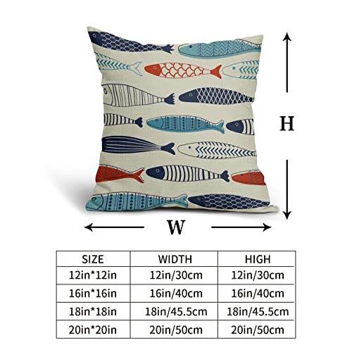 Fish Throw Pillow Covers Decorative Linen Pillowcases Colorful Fish Pillow Case Set Of 2 Nautical Theme Square Cushion Covers For Sofa Bedroom Couch Home Outdoors #TOP3