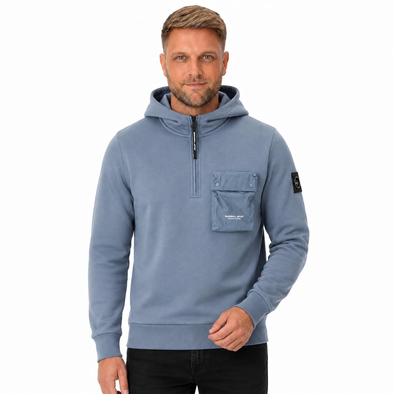 Marshall Artist Men's Centro 1/4 Zip Hooded Sweatshirt Storm Grey