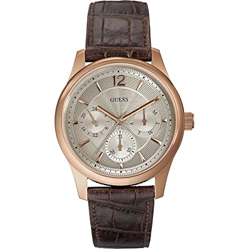 GUESS ASSET HOMME 43MM MARRON CUIR BRACELET DATE MINéRAL VERRE MONTRE W0475G2