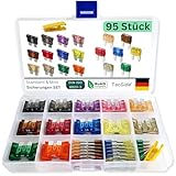 KFZ Sicherungen Set 95 Stück | 1A - 40A (Ampere) für 12V / 24V / 32V | Alle Stromstärken & Größen | Ersatzsicherungen für Auto & Wohnmobil | Mini Autosicherungen Set Gemischt | Stecksicherungen