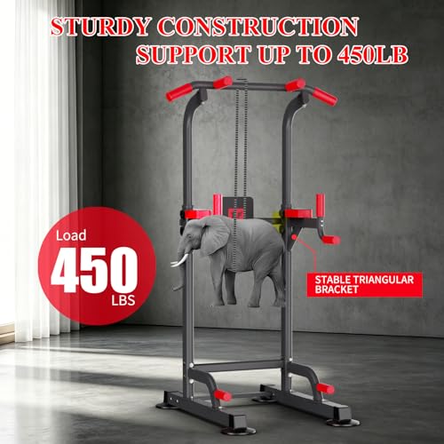 Image of K KiNGKANG Power Tower Pull Up Bar Station for Home Gym Fitness Equipment | Dual-knob Height Adjustment | Load 450lbs| Suction cup feet | New upgraded