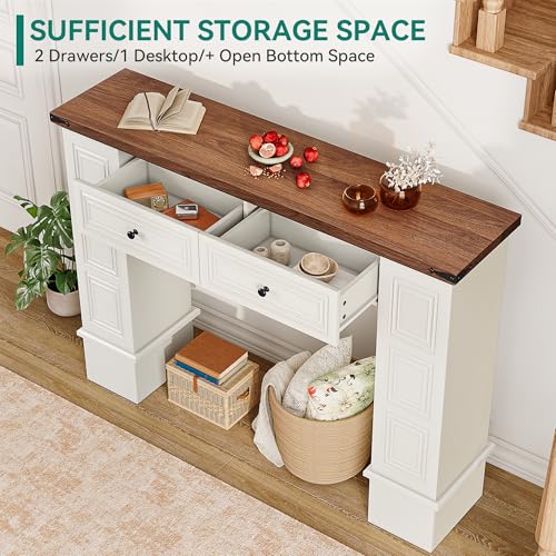 47.2" YITAHOME Farmhouse Console Table w/ 2 Drawers (Off White/Walnut) - image 3