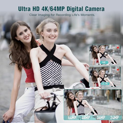 Image of Fansbe Smart Digital Camera, 4K Vlogging Camera with 64MP, Point and Shoot Digital Cameras with 18X Zoom, Anti-Shake, Mode Dial, 32GB SD Card, Card Reader, Charger, Compact Small Cameras, Off White