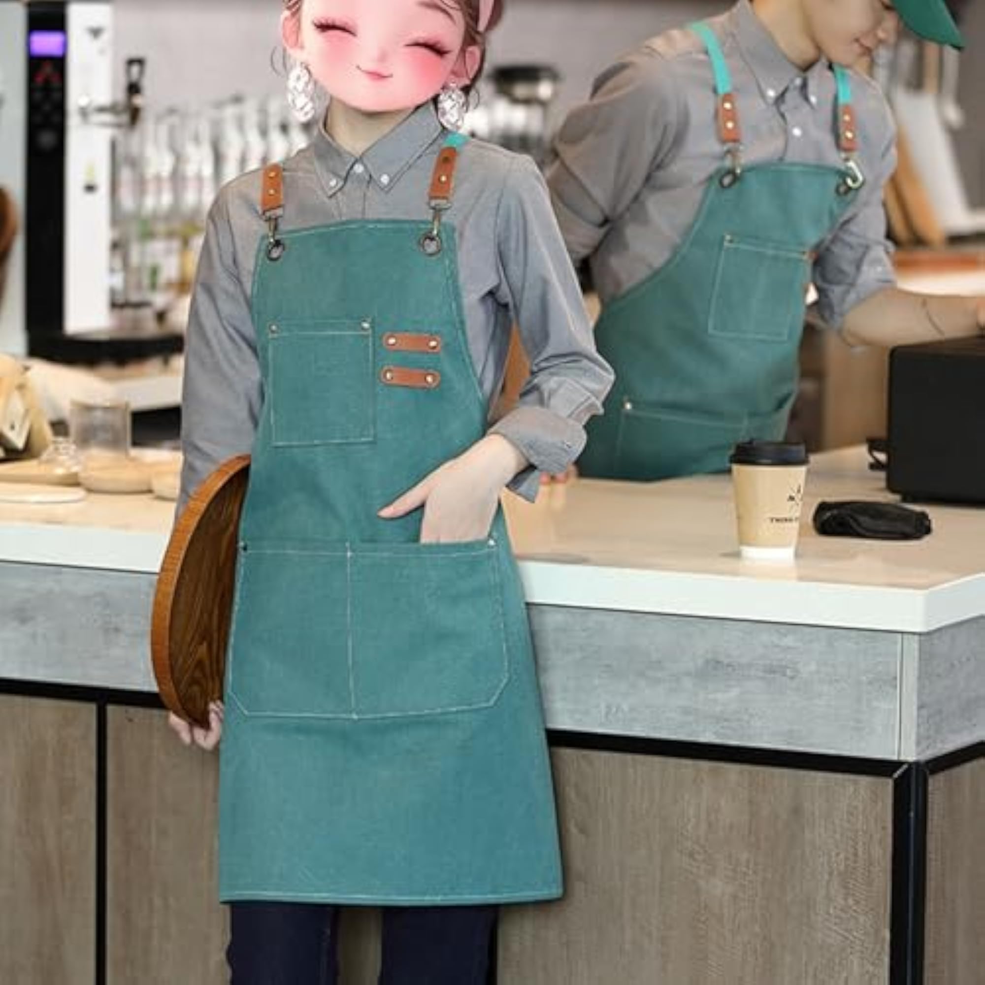 Water Repellent Cotton Canvas Chef Apron with Pockets