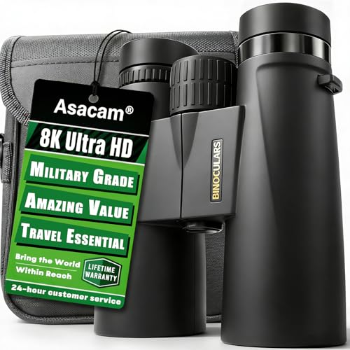 Asacam® 12x42 Military Grade Binoculars for Adults - 8K Ultra HD German ED Glass High Power Binocular for Bird Watching, Hunting Gear, Travel Vacations Essential
