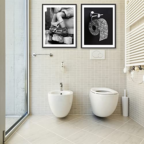 Sikyucor Bath Wall Decor Funny Bathroom Wall Art Prints Glam Glitter Tissue Toilet Paper Artwork Wall Black And White Silver Grey Modern Fashion Minimalist Lines Art Decor (8"X10" Unframed) #TOP6