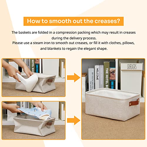 Image of DULLEMELO Small Storage Basket for Shelves, Small Fabric Collapsible Rectangular Storage Bin for Shelves, Closets, Nursery, Home, Office, Empty Gift Basket (Beige)