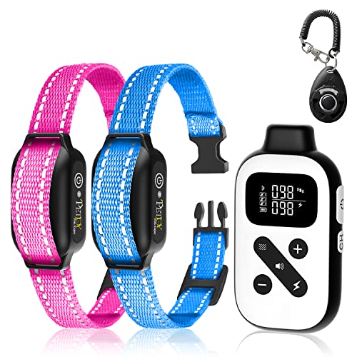 PetJoy Shock Collar with Remote for 2 Dogs, Auto Bark Collar 2 Packs, Bark Collar with Beep, Vibration and Shock (Pink)