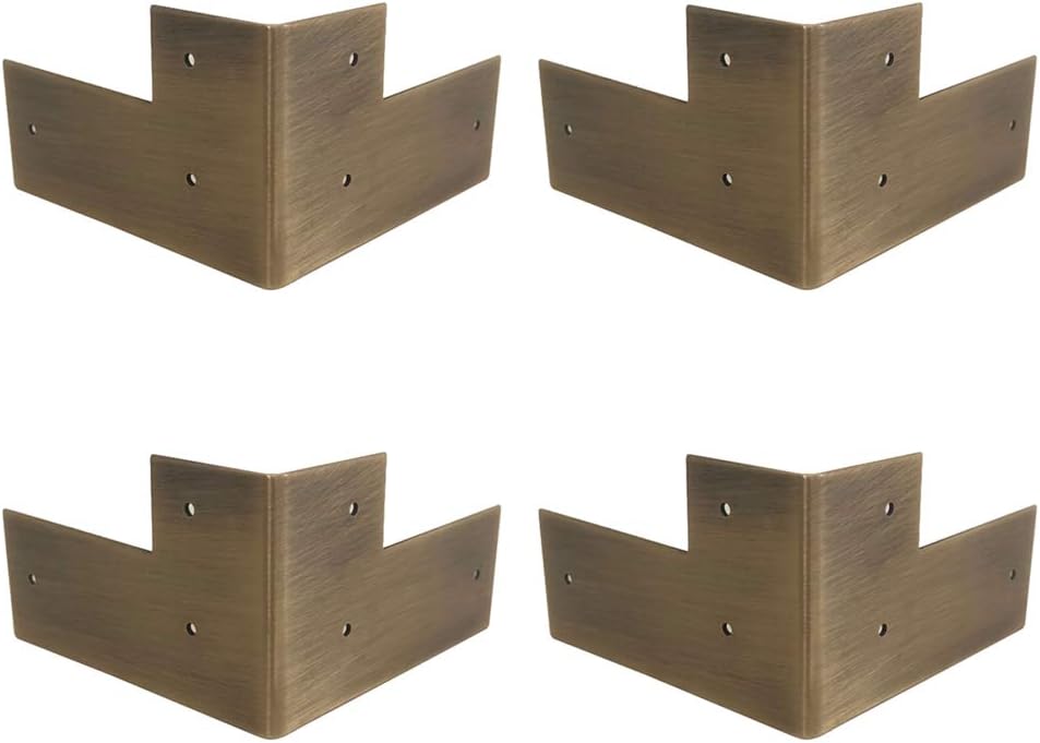 4 Pcs Antique Pure Brass Corner Protectors Braces, Antique Bronze Classical Furniture Tables and Chairs Cabinet Corner Guard Edge Cover (Antique Bronze)