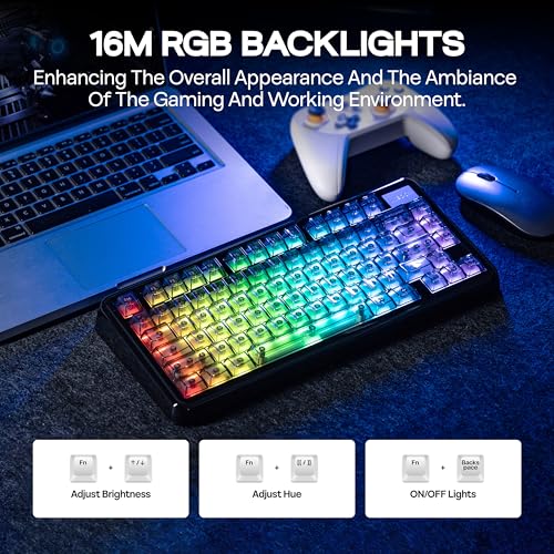 Image of KiiBoom Phantom81 Lite 75% Gasket Mechanical Keyboard, QMK&VIA Programmable, 3 Modes Wireless Gaming Keyboard, RGB Backlights, ABS Case + UV Tech, Hot-Swappable for Windows /Mac /Linux (Black)