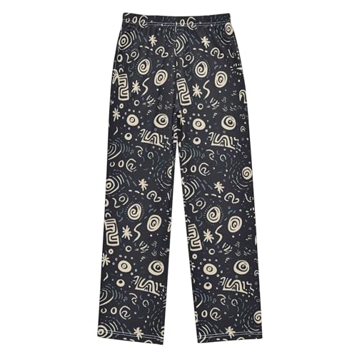 Boho Bohemian Long Pajama Pants Elastic Waist PJ Bottoms with Pockets S A1106152