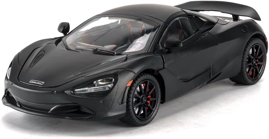 Image of 1:24 McLaren 720S Convertible Diecast Car | Alloy Metal Pull Back Toy Car with Openable Doors, Lights & Music | Model Car for Kids Boys Girls Gift & Collectors (Black)