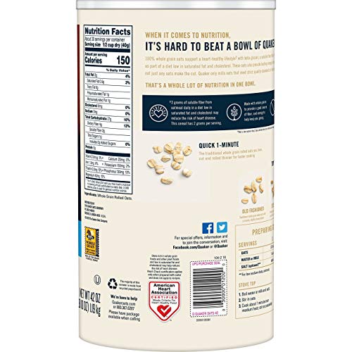 Image of Quaker, Quick 1 Minute Whole Grain Oats, 42 Oz