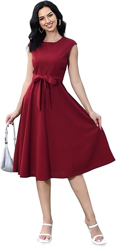 Malco Modes Vestidos de cóctel vintage chic para mujer Vestidos clásicos para mujer Burgandy vestido de fiesta swing