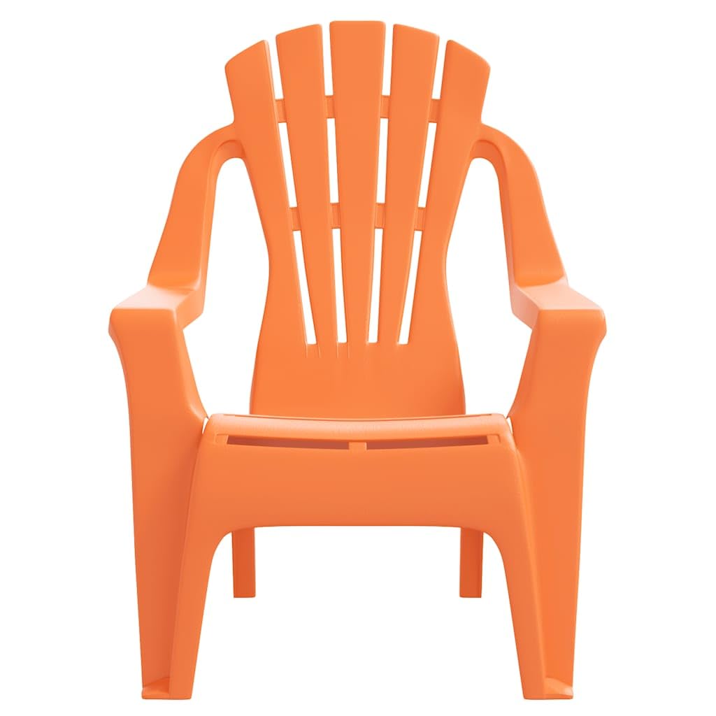 Kinder-Gartenstühle 2 STK Orange aus Polypropylen mit Holzoptik 37x34x44 cm, wetterfest mit Rückenlehne und Armlehne für Balkon Terrasse Outdoor zum Relaxen und Spielen