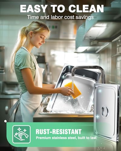 image for WantJoin Steam Table Hotel Pans with Lid 1/2 Half Size 4 Inch Deep 3 P