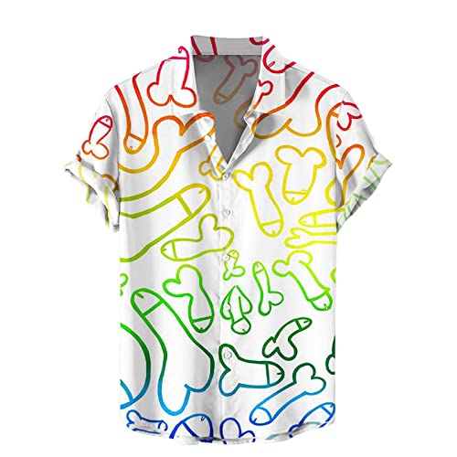 Camisa de hombre bicolor para hombre Seaside Beach Shirt Print Camisa de manga corta para hombre Camisa amarilla manga corta, Blanco, S