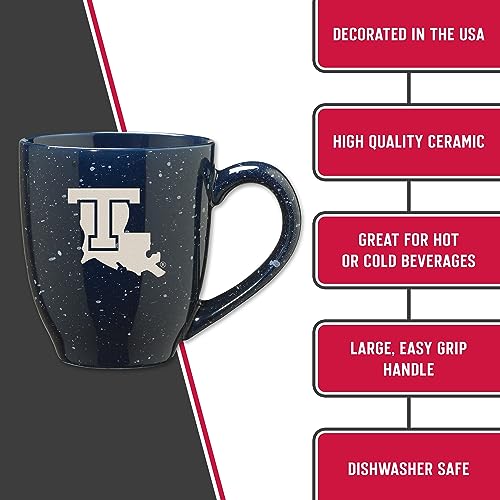 Image of Rico Industries NCAA Louisiana Tech Bulldogs Navy Blue Personalized 16 oz Team Color Laser Engraved Speckled Ceramic Coffee Mug