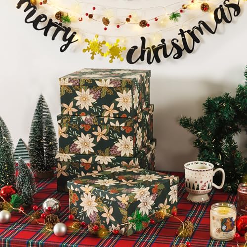 Soul-Lane-Christmas-Square-Decorative-Boxes-with-Lids-Set-of-4-Festive-Foliage-Reusable-Large-Nesting-Holiday-Gift-Boxes-for-Presents-and-Decor Soul Lane Christmas Square Decorative Boxes with Lids Set of 4 Festive Foliage Reusable Large Nesting Holiday Gift Boxes for Presents and Decor