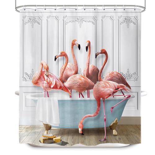 Lightinhome XLG-HYYFXJ-74378 Funny Flamingo Shower Curtain 60Wx72H Inches Tropical Animal Bathing In Bathtub Pink Wildlife Modern For Girls Women Cloth Fabric Waterproof Polyester Bathroom Home Decor Set thumb #7