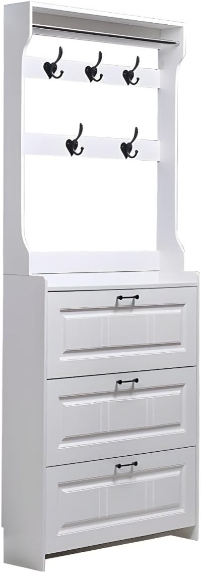 CraftThink 82" H Hall Tree Shoe Storage Cabinet with Coat Rack, 3 Flip Drawers & -Tier Inside, Wall Mount Hidden Shoe Rack Shoe Console for Hallway Entryway (21.5" L x 6.5" W x 82" H)