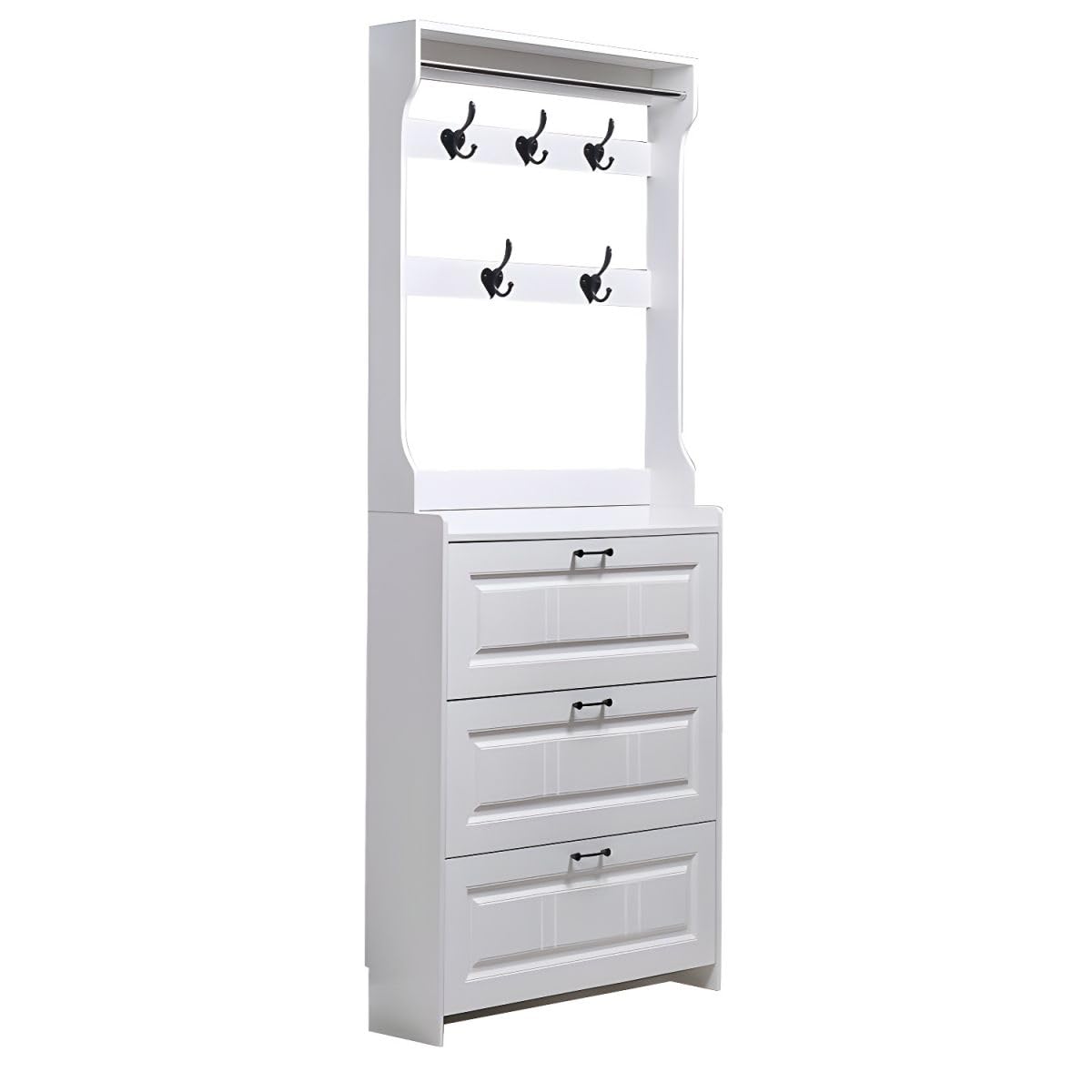 CraftThink 82" H Hall Tree Shoe Storage Cabinet with Coat Rack, 3 Flip Drawers & -Tier Inside, Wall Mount Hidden Shoe Rack Shoe Console for Hallway Entryway (21.5" L x 6.5" W x 82" H)