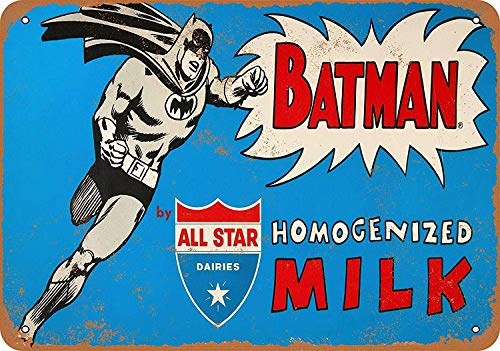 Forry Batman All Star Milk Métal Mur Affiche Vintage Plaque Étain Signe Rétro Décorer Artisanat pour Café Bar Garage Salon Chambre