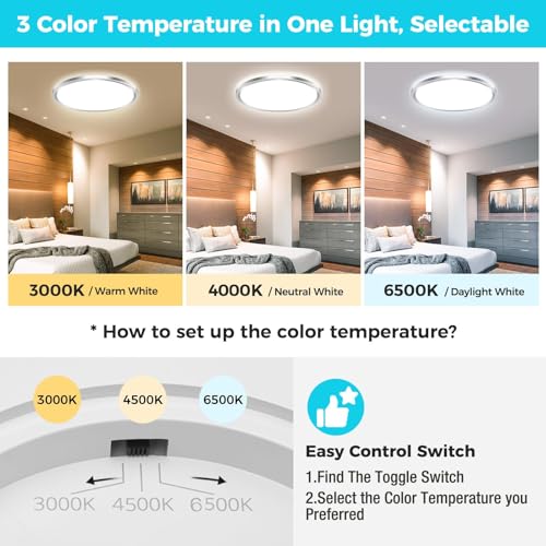 libtit 6Pack Led Ceiling Light 13Inch, 24W 2400Lm Bright Light Fixture Brushed Nickel, Adjustable 3000K/4500K/6000K, Modern Slim Flat Ceiling Lamp for Living Room Bedroom Hallway by libtit - Image 4