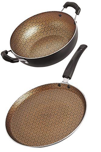 Image of Nirlon Majesty Non Induction Base Non Stick Aluminium 2 Piece Pots and Pan Set [Flat Dosa Tawa 26cm + Deep Kadhai 22cm - 1.8 Liter]