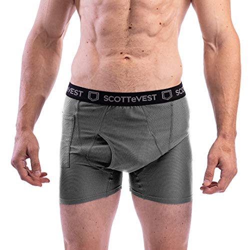 SCOTTeVEST Boxer Briefs for Men - 2 Hidden Pockets - Breathable Anti-Microbial Underwear for Travel & More
