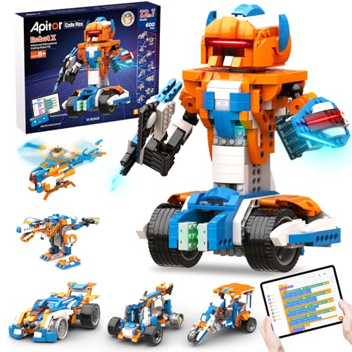 Apitor Kit de construcción de robot, 12 en 1 programable APP RC robot / kit de codificación de robots de coche, proyectos STEM regalos de cumpleaños educativos para niños niñas niños de 8 a 12 años