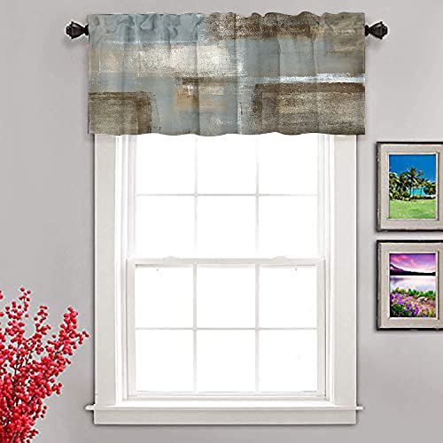 Grootey Swag Window Valance Grey Abstract Art Painting Modern Rectangle Acrylic Artwork Cafe Restaurant Valances For Windows Kitchen Bathroom 52X18Inch 2 Pack,Brown #TOP1