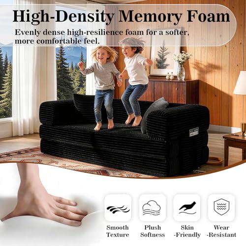 Image of AUGOP Futon Sofa Bed Boneless Couch for Living Room,Pull Out Couch with Sleeper Sofa,Day Bed Couch with Storage Pocket,Removable Corduroy with 2 Pillow