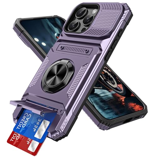 Coque iPhone 16 Pro Max robuste violette avec anneau rotatif LEMAXELERS
