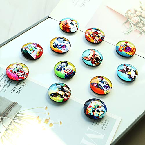 Cosow 12Pcs Glass Strong Magnetic Refrigerator Magnet - Color Dog Round Glass Fridge Decoration, Office Whiteboard Magnet, Cabinet Magnet, Dishwasher Magnet, Cabinet Cute Locker Magnet… #TOP2