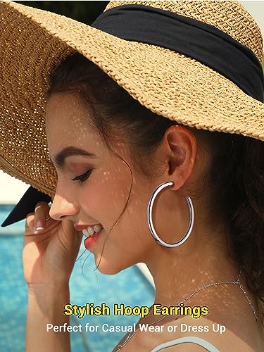 Image of Stainless Steel Chunky Hoop Earrings For Women, Minimalist and Chic, Black /Gold Plated, Round Hoops Earrings Hypoallergenic, Size: 30mm /40mm /60mm /80mm, Come with Box