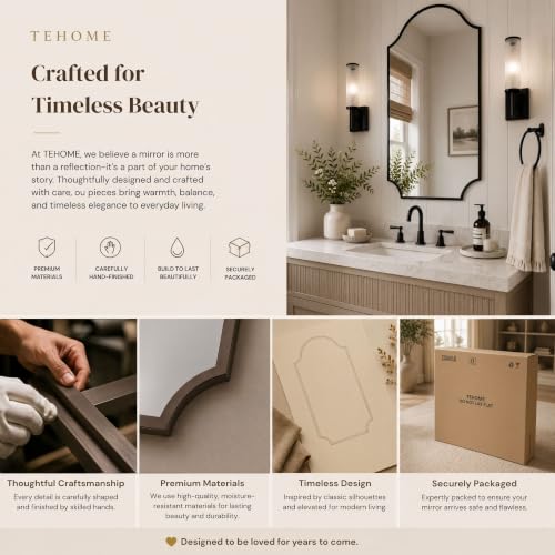 Image of TEHOME Scalloped Oil Rubbed Bronze Bathroom Vanity Mirror, Dark Bronze Asymmetrical Bathroom Mirror, 24x36''