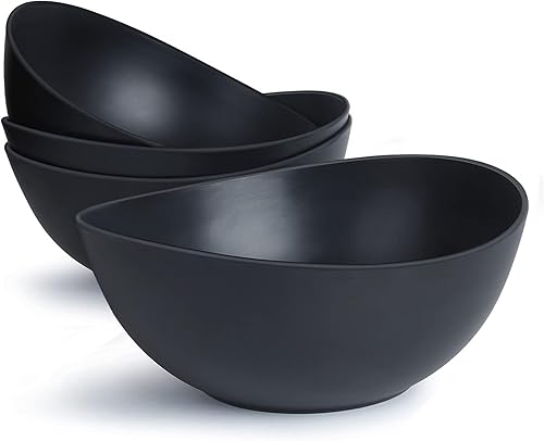 Miniatura 1 de ECOHAGOU 9.6'' Serving Bowls, 84oz Bamboo Fiber Salad Bowls Set of 4, Large Bowls for Kitchen, Deep Oval Bowls for Salad, Vegetable,