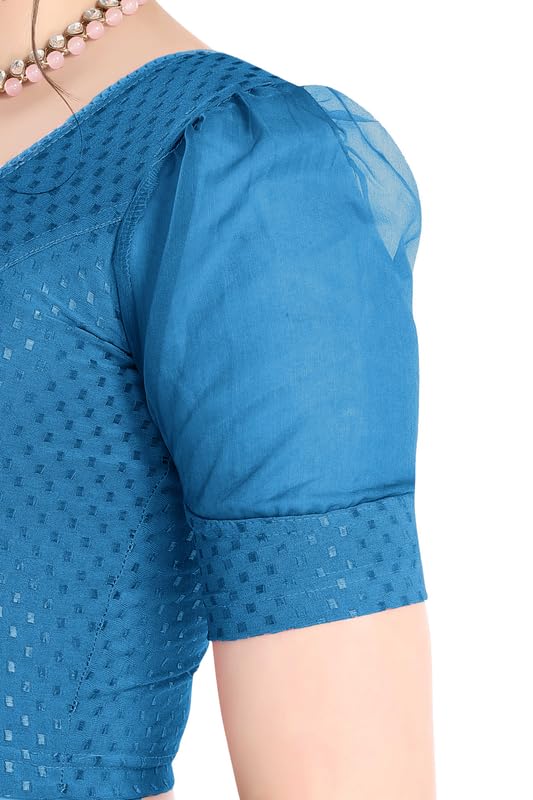 Image of FINESTFIT Stay On Trend Fashion 100% Cotton Readymade Blouses for Women,Round Neckline with Organza Balloon Sleeves.