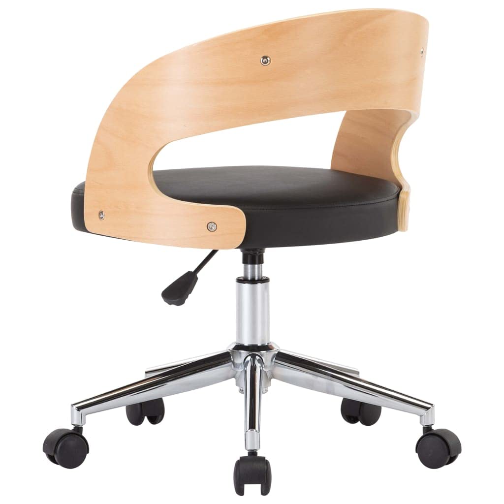 Krzesło do jadalni obrotowe, czarne, z ramą z drewna łukowego i obiciem ze sztucznej skóry, ergonomiczne oparcie, kółka z tworzywa sztucznego, 48 x 53 x 66,5 – 74,5 cm, łatwe w pielęgnacji