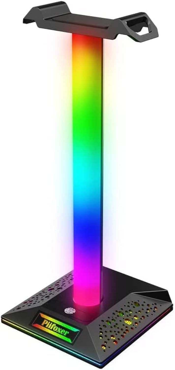Gaming Headphone Stand PC Accessories, RGB Headset Stand with 2 USB Charger, Cool LED Headphone Holder PC Gaming Accessories Gift for Boys Men Gamers, Computer Game Hardware for Desk