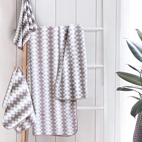 Image of Spread Spain Microfiber Towels for Bath Set of 3 (1 Bath + 2 Hand), 360 GSM, Coral Large Bath Towels, Extra Soft Plush & High Absorbent, Bath Towel for Men and Women - Orchid