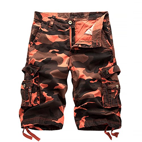 KEYBUR Relaxed Fit Outdoor Comouflage Camo Cargo Shorts for Men (34, Wine Red Camo)