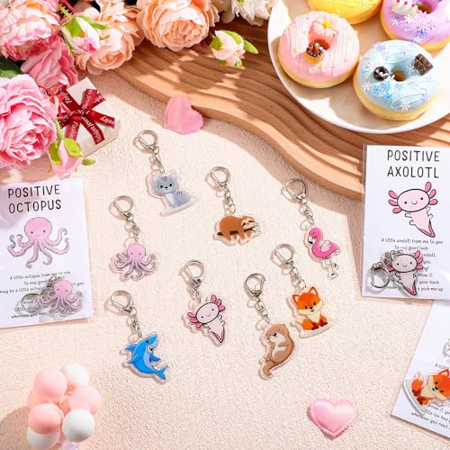Image of Landical Positive Animal Keychains Bulk, Back to School | First Day of School Gift, Inspirational Cards, Acrylic Charms, Coworker Appreciation, Team Recognition, Group Handouts