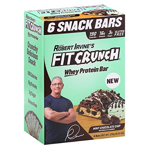 FITCRUNCH Snack Size Protein Bars, Designed by Robert Irvine, World’s Only 6-Layer Baked Bar, Just 3g of Sugar & Soft Cake Core (Mint Chocolate Chip)