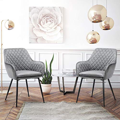 Yaheetech Dining Chairs Armchairs Velvet Upholstered Side Chairs Modern Chairs With Steel Legs And Backrest For Kitchen Dining Room Living Room Set Of 2 Gray #TOP1