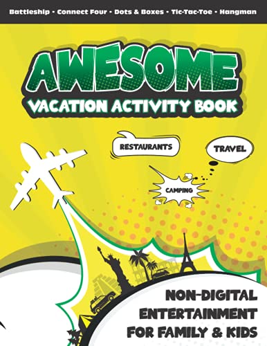 Awesome Vacation Activity Book: Non-Digital Entertainment for Family and Kids, includes Battleship, Dot & Boxes, Tic-Tac-Toe, Word Searches and so much more! image 2