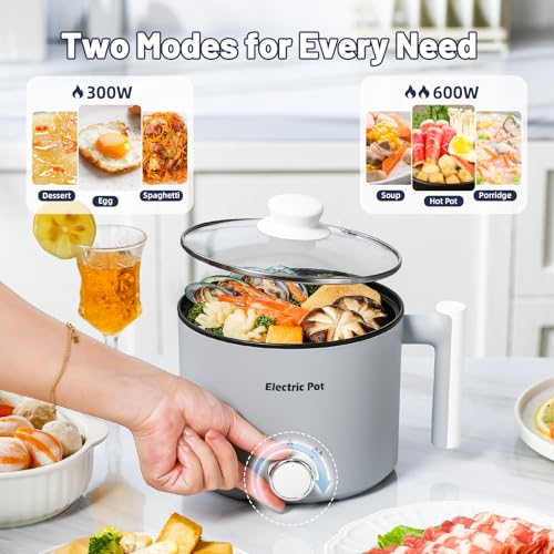 Electric Hot Pot :1.5L Mini Ramen Cooker with Overheat & Boil-Dry Protection, Suitable for Noodles, Soup, Oatmeal, College Dorm Office Travel Essentials (Grey, 1.5L) - Image 3