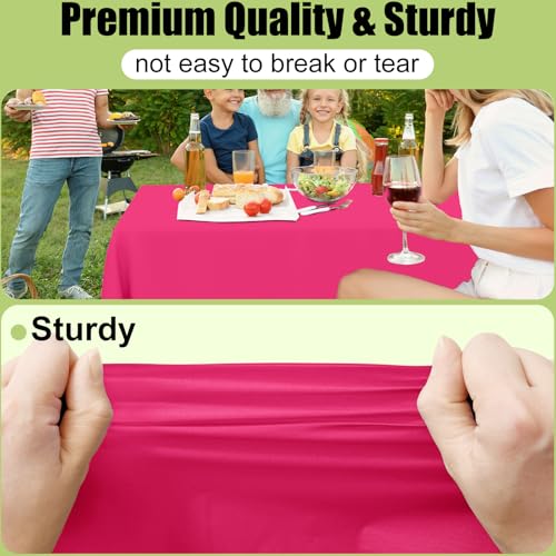 Image of Smiry Disposable Table Cloth - 15 Pack, 54 x 108 Inch Waterproof Rectangle Tablecloths for Parties, Decorative Plastic Table Cover, Leakproof & Sturdy, Hot Pink